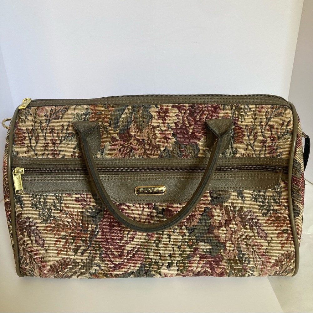 Vintage Jaguar floral flower tapestry small carry on travel luggage bag